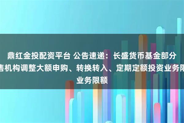 鼎红金投配资平台 公告速递：长盛货币基金部分销售机构调整大额申购、转换转入、定期定额投资业务限额