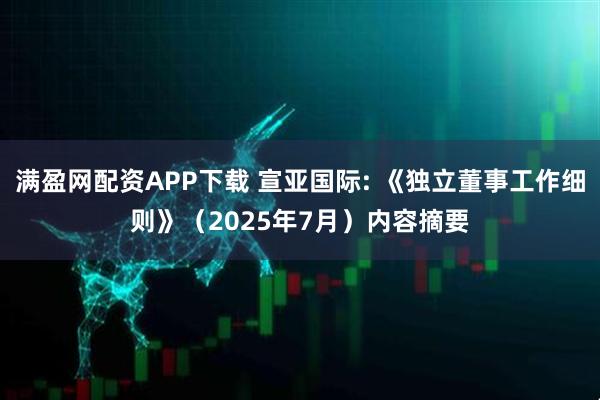 满盈网配资APP下载 宣亚国际: 《独立董事工作细则》（2025年7月）内容摘要