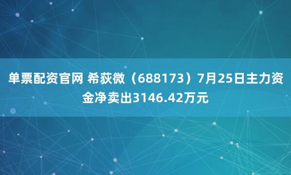 单票配资官网 希荻微（688173）7月25日主力资金净卖出3146.42万元