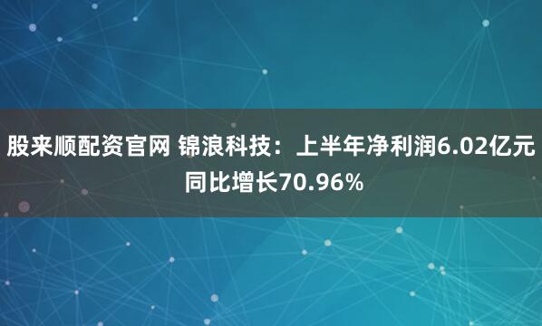 股来顺配资官网 锦浪科技：上半年净利润6.02亿元 同比增长70.96%