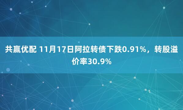 共赢优配 11月17日阿拉转债下跌0.91%,转股溢价率30.9%